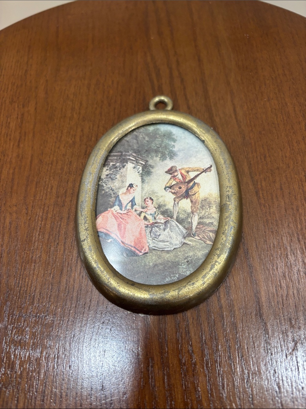 Vintage Style Oval Gold Wall Plaque with Pastoral Print